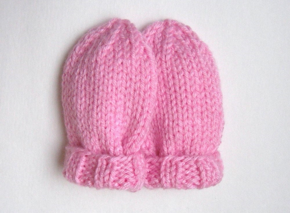 Baby Girl Pink Mittens Infant Size 6 to 12 Months Hand Knit