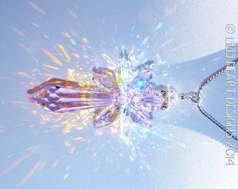 Suncatcher m/w Swarovski Crystal ANGEL NECKLACE Pendant Car Charm Large Rosaline Pink Retired Rare AB Wings Angel Lilli Heart Jewelry