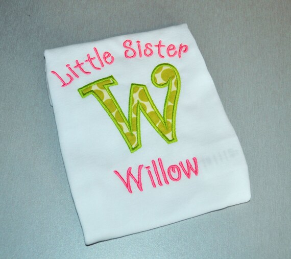 Little Sister Outfit - Monogrammed/Personalized Little Sister Appliqued Body Suit