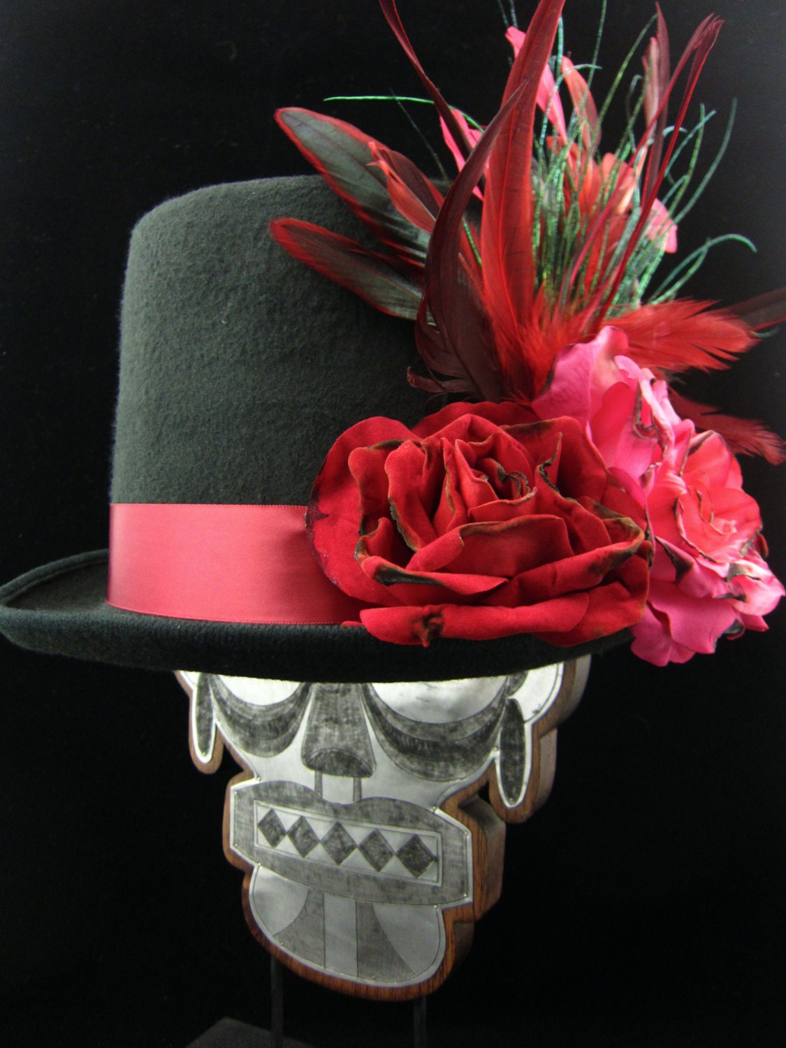 Day of the Dead Top Hat La Rosa Catrina by EffigyMasks on Etsy