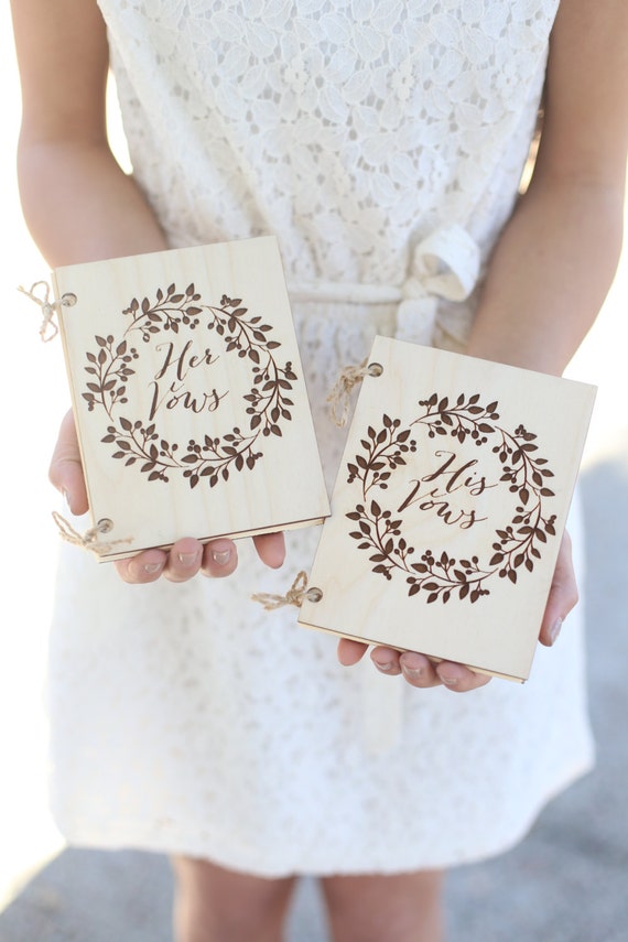 His & Hers Rustic Wood Vow Books Barn Wedding QUICK shipping available by braggingbags