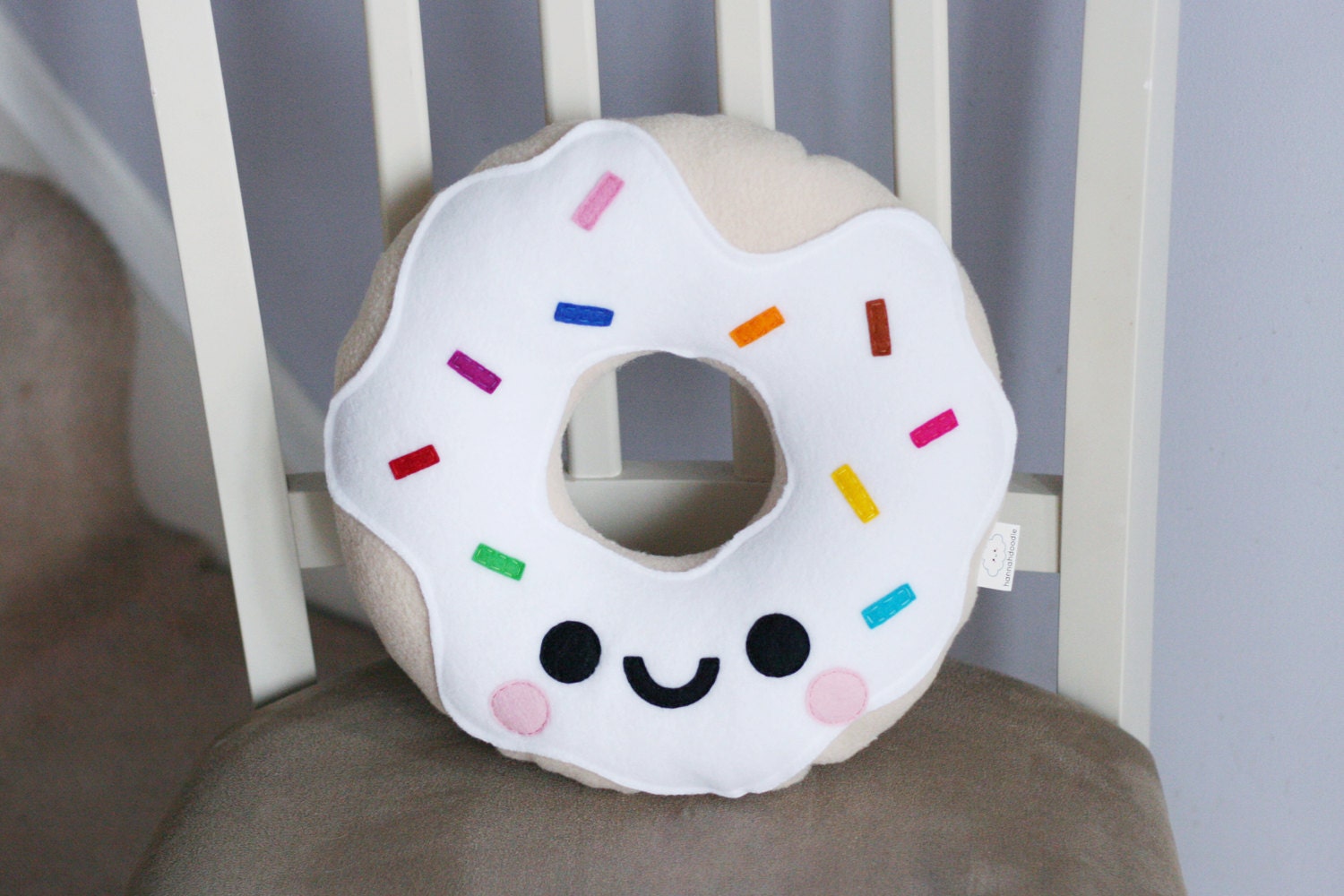 White Vanilla Donut Fleece Plush Pillow Kawaii by hannahdoodle