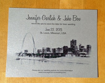 Wedding Save the Date, St. Louis Skyline Save the Date, - Metallic Postcard
