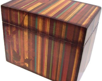 Recipe Box Decoupaged Large and Handcrafted Fall, Autumn Stripe, Holds 4x6 Recipe Cards MADE TO ORDER