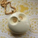 Vintage Trifari Modern White Ghost Owl Necklace, Long Gold Chain, Round Abstract Animal, Alien