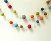 Felt ball garland Playtime garland in colorful felt balls of mixed sizes - 8ft - happy blues greens reds white - home decor playroom bedroom