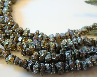 Sage Green Raw Pyrite Irregular Discs 8 Inch Strand