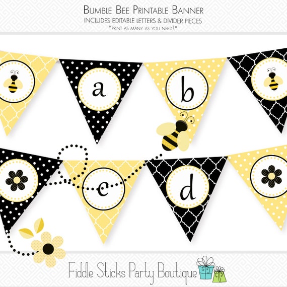 Bumble Bee Printable Banner Editable by FiddleSticksBoutique
