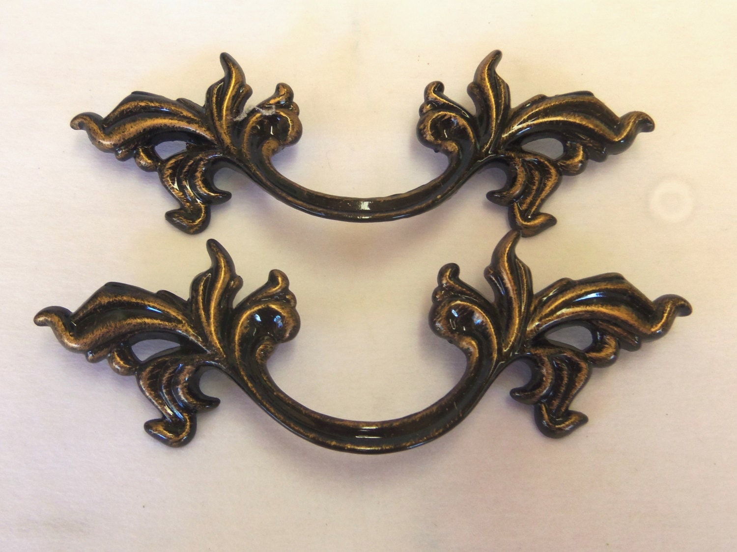French Provincial Drawer Pull Upcycled Black and Gold 5.75