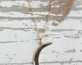 Crescent Moon Pendant | Gold Necklace | Moon Jewelry | Gold Filled Chain | Bronze Charm | Pendant Necklace | Layering Necklace