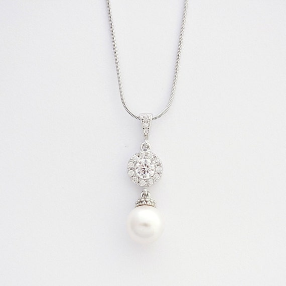 Bridal Pearl Drop Necklace Pearl Crystal Bridal Necklace White OR Cream ...