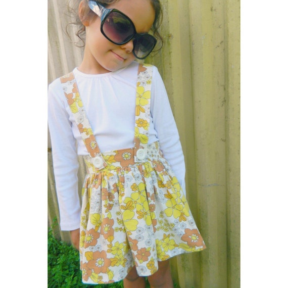 Items similar to Girls suspender skirt retro vintage fabric overall