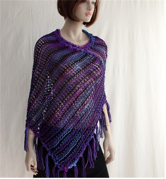 Knit Fringe Poncho womens knit poncho boho by endlesscreation