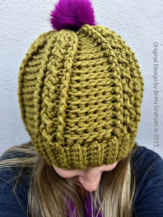 Womens Cable Beanie Crochet Pattern for chunky yarn No.250 ...