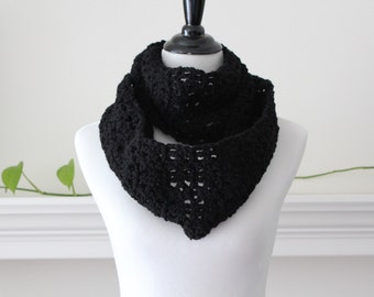 Crocheted Black infinity Scarf Neckwarmer