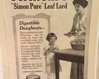 Armour's Simon pure leaf lard print ad circa 1915. 6 1/2 x 9 1/2.