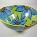 Ceramic Medium Serving Bowl Blue Sunflowers Kitchen Majolica Pottery Clay Earthenware Lime Green Flower