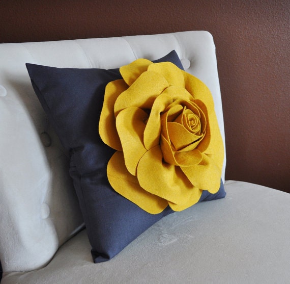 Mustard Rose on Charcoal Pillow