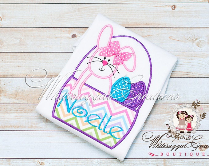 Easter Bunny in a Basket Appliqued Shirt for Baby Girls - Easter Personalized Shirt - Custom Easter Shirt
