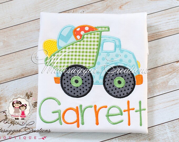 Baby Boy Easter Shirt - Dump-truck with Eggs Appliqued Shirt - First Easter Outfit