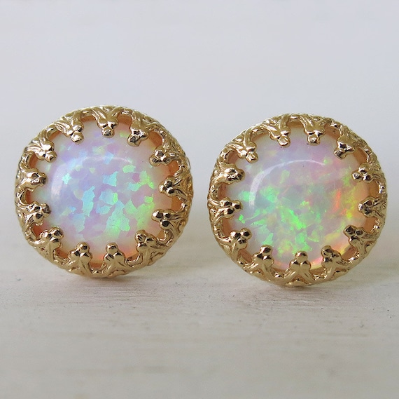 gold earrings opal earrings white opal gold studs by sohocraft