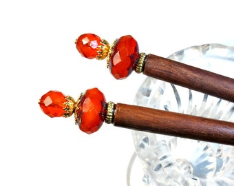 Juicy Tangerine Orange Hair Sticks, Hair Ornaments, Prom Hair Accessories, Set, PAIR