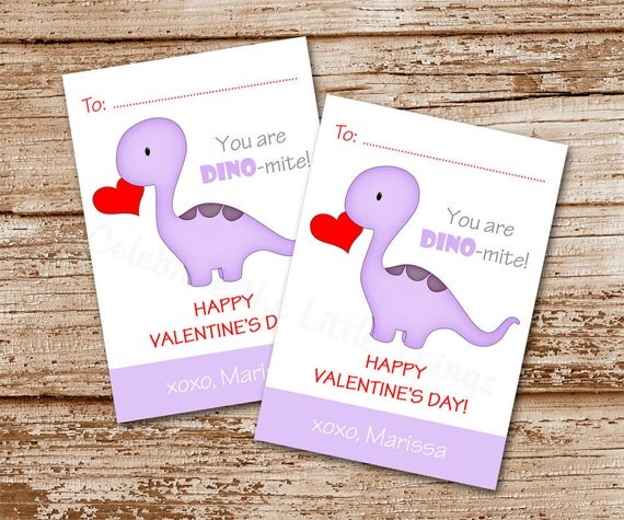 PRINTABLE | Kids Valentines Day Cards | Purple Dinosaur | Girls | Personalized | Kids Exchange Cards Il_570xn