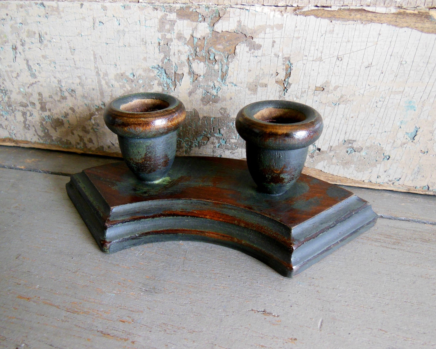 Double Candle Holder Dark Gray Painted by turquoiserollerset