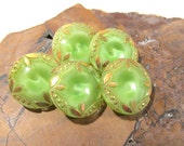 VINTAGE Green Moonglow Glass BUTTONS Five (5) Moonglow Gold Luster Green Glass Buttons Vintage Wedding Jewelry Sewing Supplies (N302)