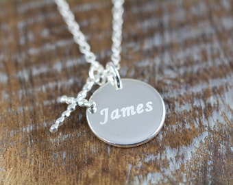 cross necklace boy gift baptism personalized jewelry name initial boys r002 charm