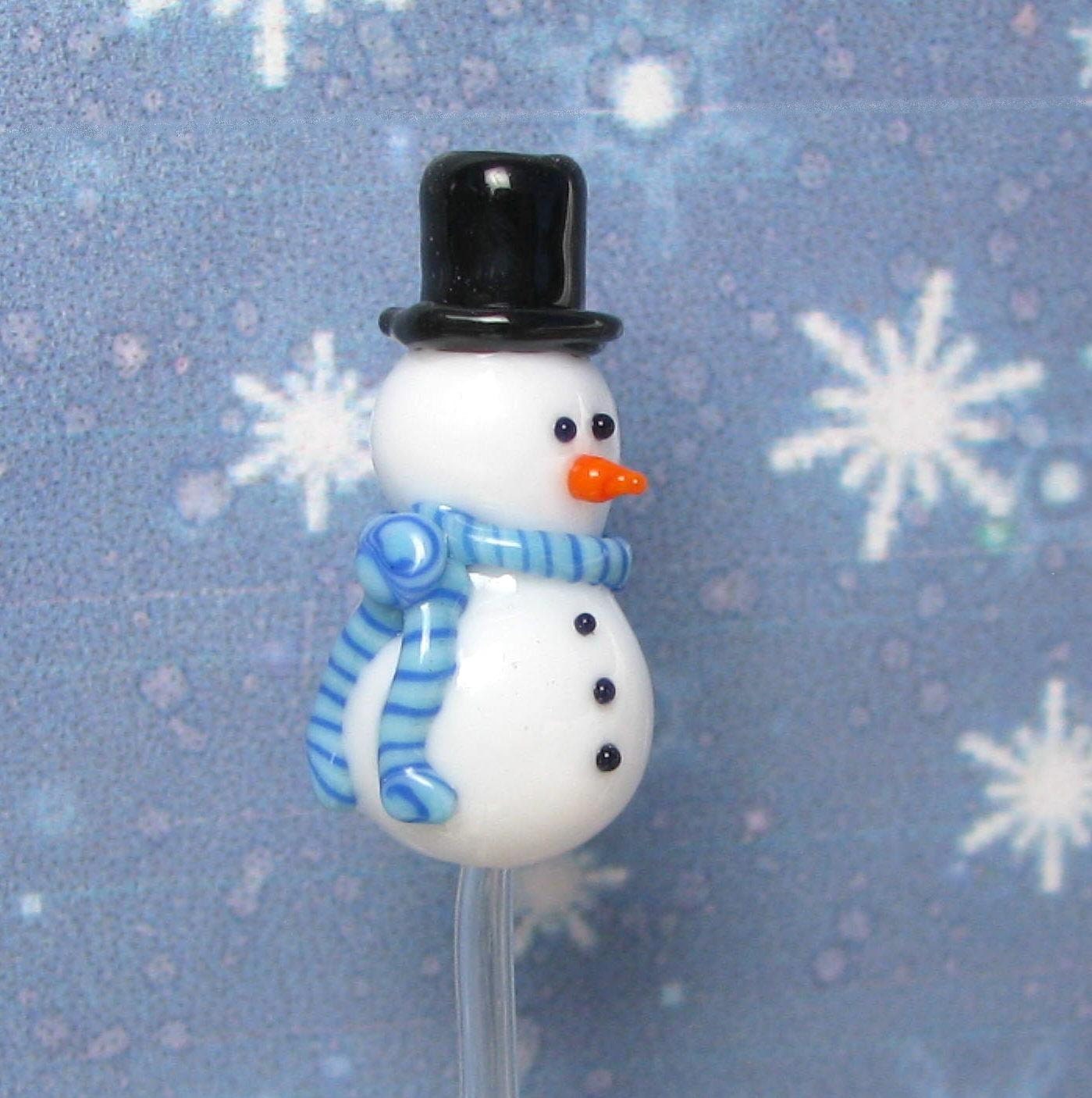 Top Hat Frosty Snowman bead handmade lampwork glass Christmas