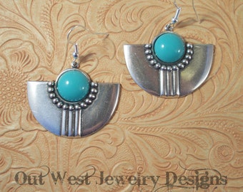 Rodeo Cowgirl Earrings Turquoise Opaque Glass Southwest Style Sterling Earwires