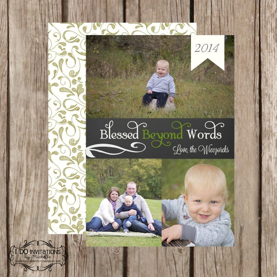 Blessed Beyond Words Holiday Photo Card, Christmas Card - Digital File Il_570xn