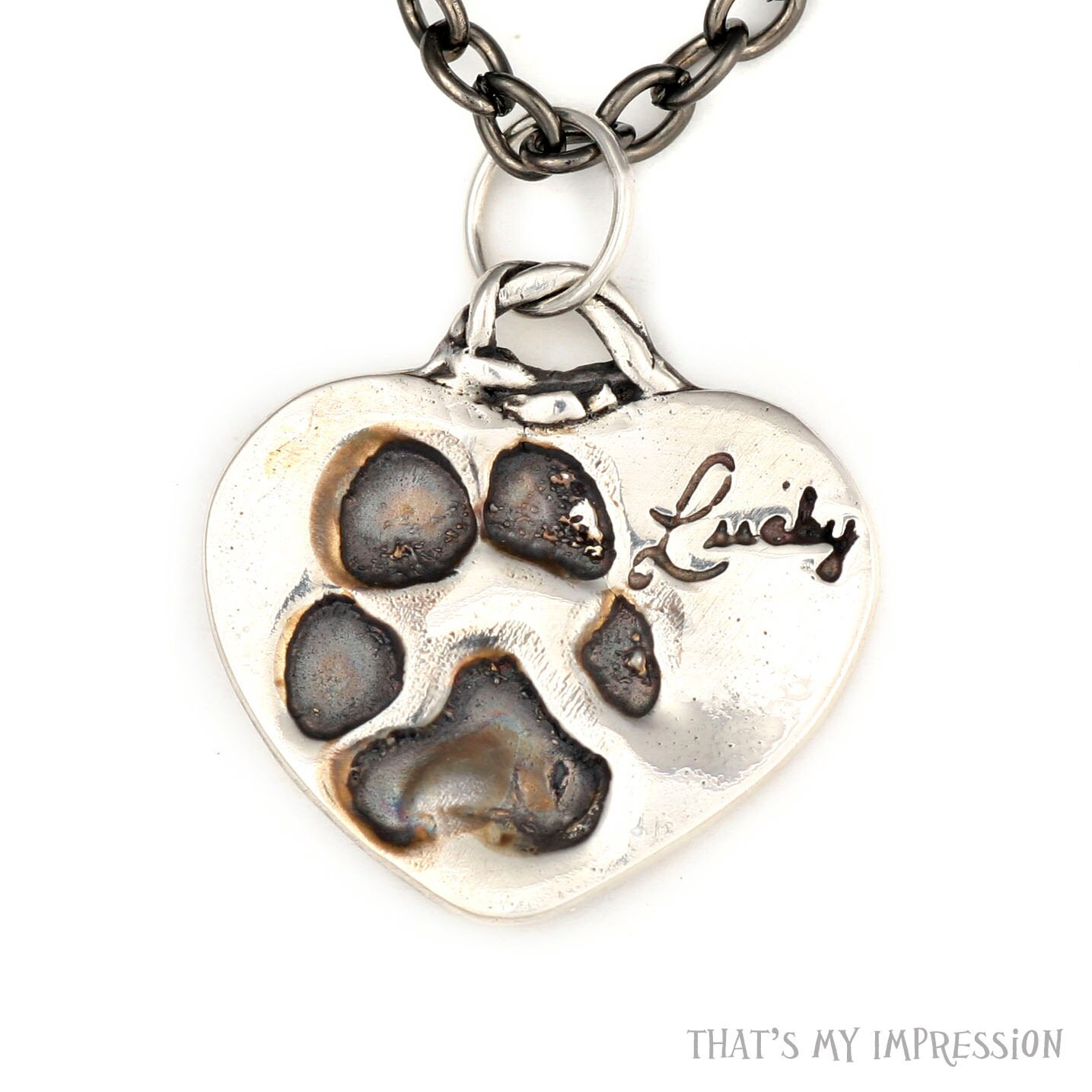 Sterling Silver Dog Paw Imprint Pendant from by ThatsMyImpression