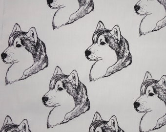 Siberian Husky Dog Fabric Hot Diggity Dog Fabric / Novelty Fabric 1 yd