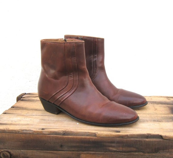 Vintage Brown Leather Heeled Zip Up Chelsea Boots Mens size 9