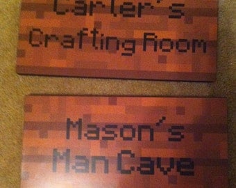 Minecraft Inspired Wooden Signs - 8 " x 16" - Wood backer