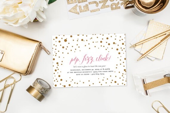New Years Eve Party Invitation - Pop Fizz Clink - 5x7 Printable JPEG - Party Invitation - Holiday Party Invitation Il_570xn