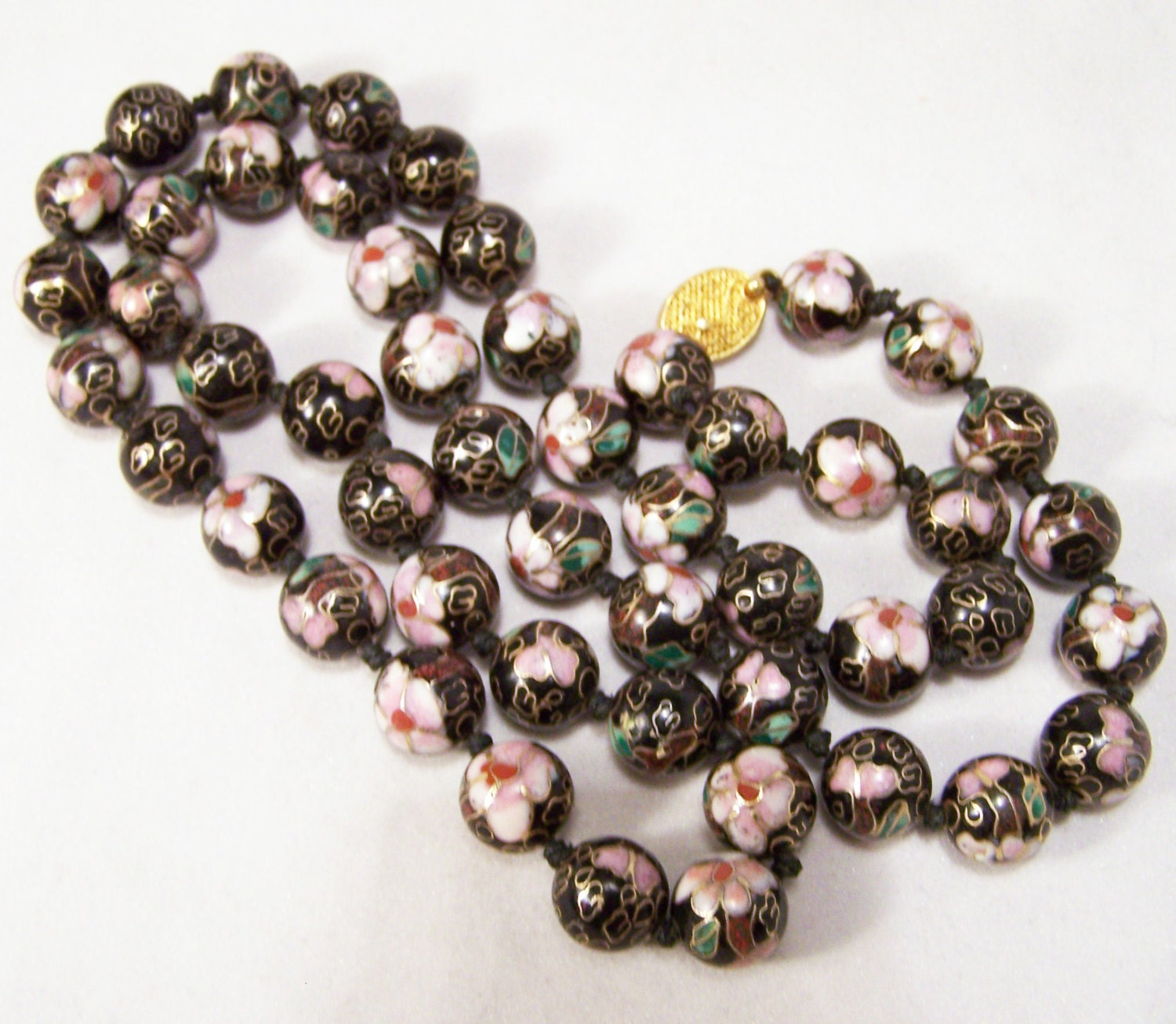 Cloisonne Black Enamel Large Bead 31 Necklace by GretelsTreasures