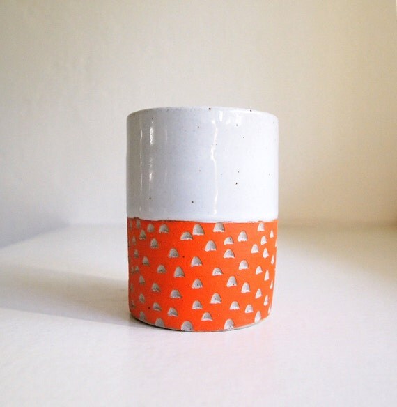 Ceramic Orange Carved Toothbrush Holder