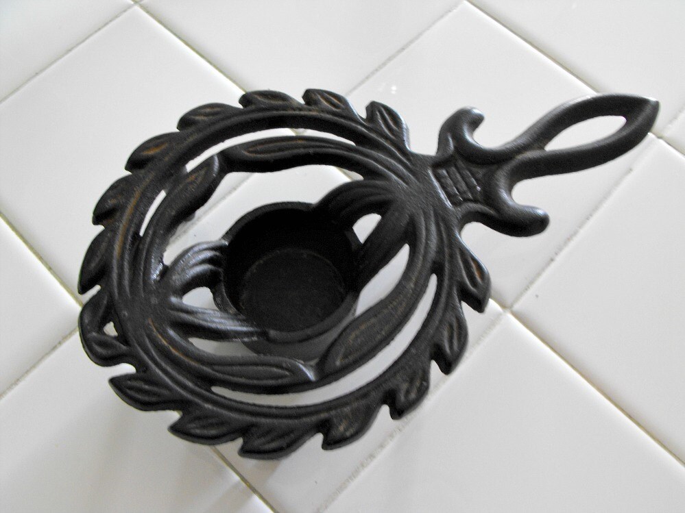 Vintage Black Cast Iron Warming Trivet Black Footed Trivet
