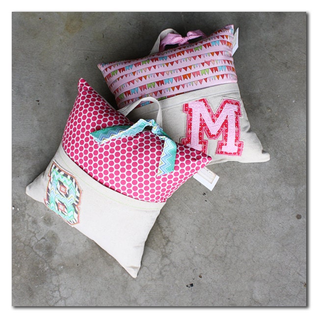 14x14 CUSTOM Tote Pocket Pillow with Handle Varsity Letter