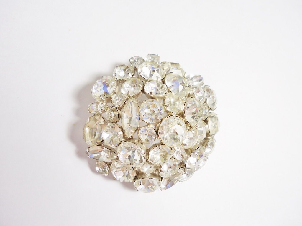 Huge Kramer of New York Domed Rhinestone Brooch Clear