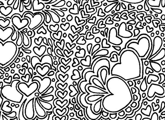 Abstract hearts printable adult coloring page