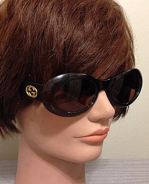 Vintage Gucci Sunglasses Brown And Gold Plastic Frames By Lyndilane