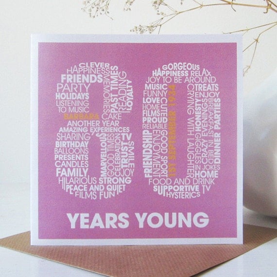 80th Birthday Card Eightieth Birthday Personalized by mrsLcards