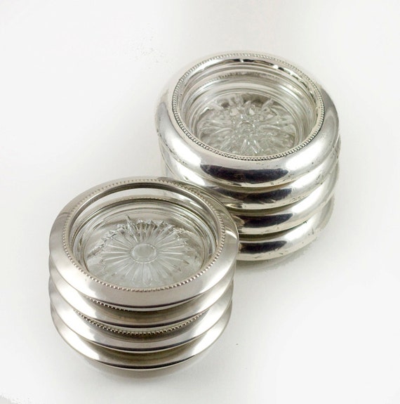 COASTERS Glass STERLING Silver Rim Vintage by LINDAROBERTSJEWELRY