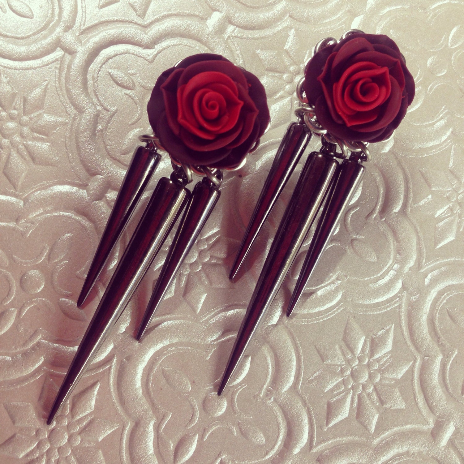 Rosebud Plugs Earrings for Stretched Lobes Spike Dangles