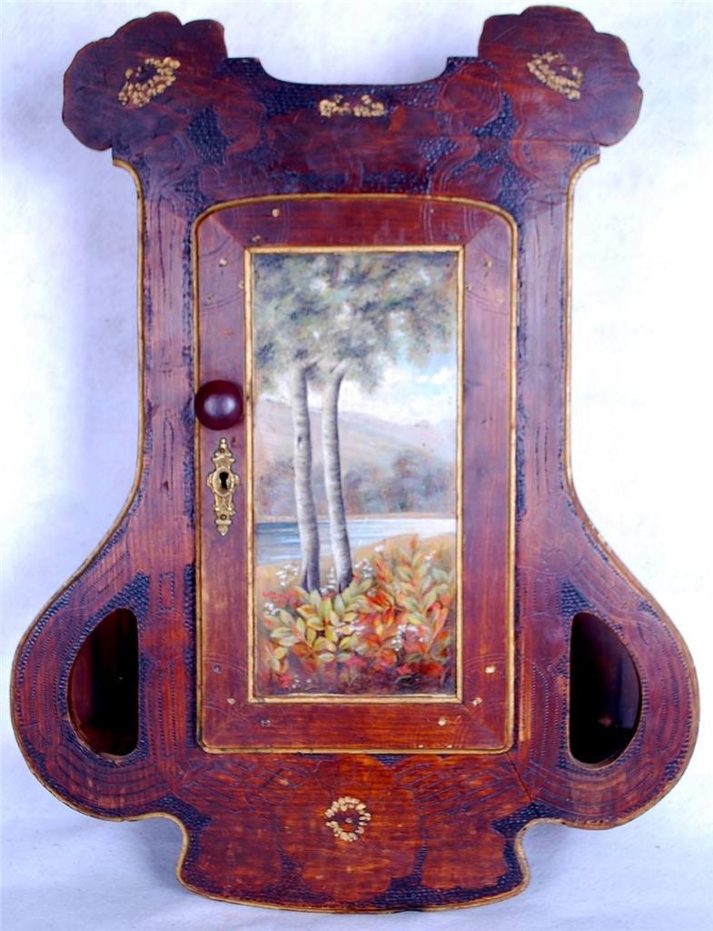 SALE! Antique Cupboard, Folk Art Primitive, Hanging Pine Cupboard, Oil