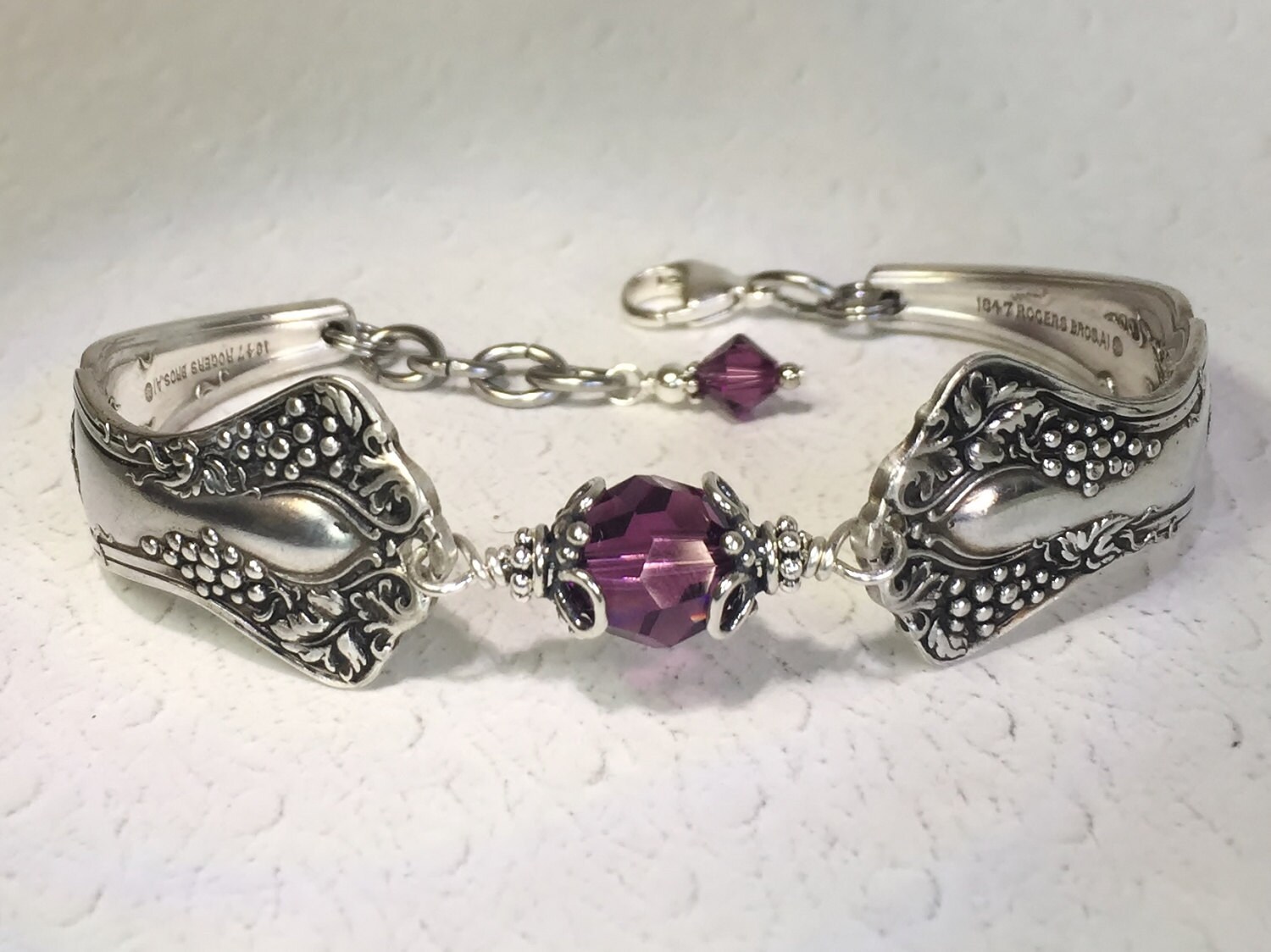 Antique Spoon Bracelet Spoon Jewelry Amethyst by SpoonfestJewelry